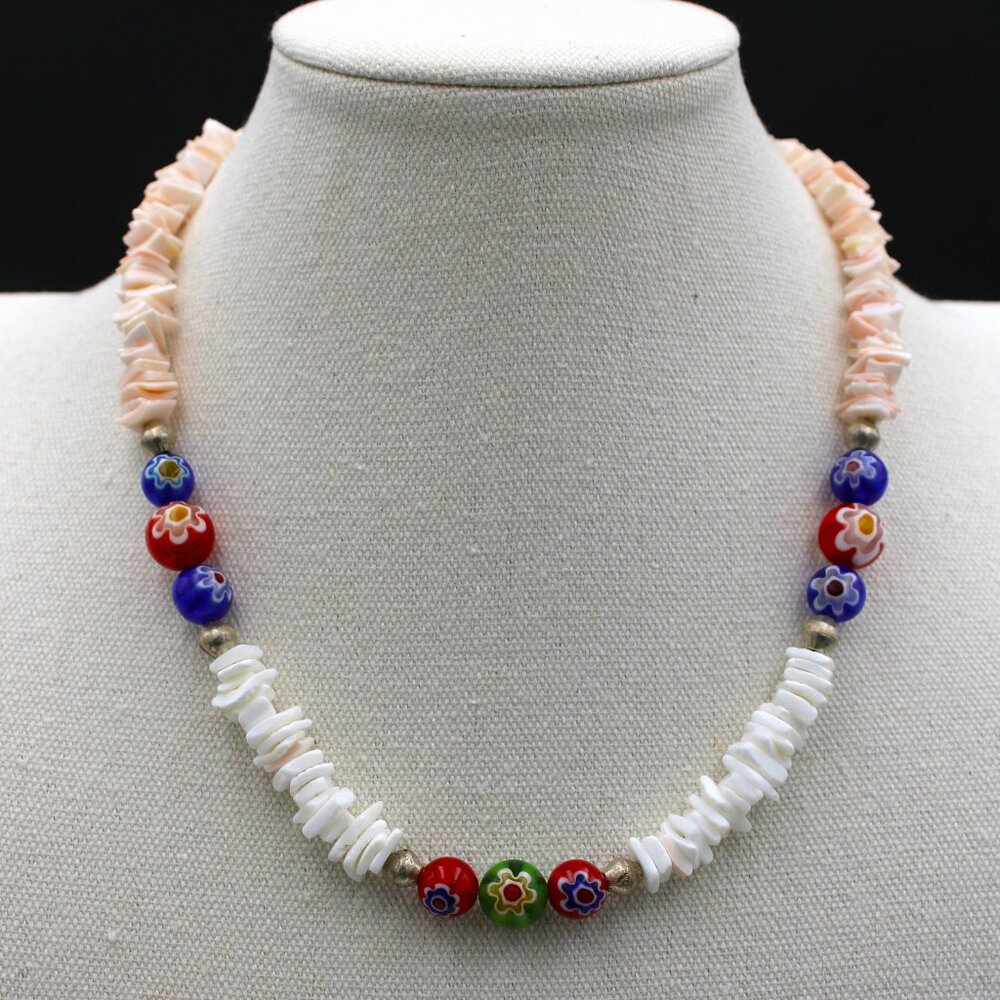 Murano Venetian Beads with White Clam Chips and Candy Shells